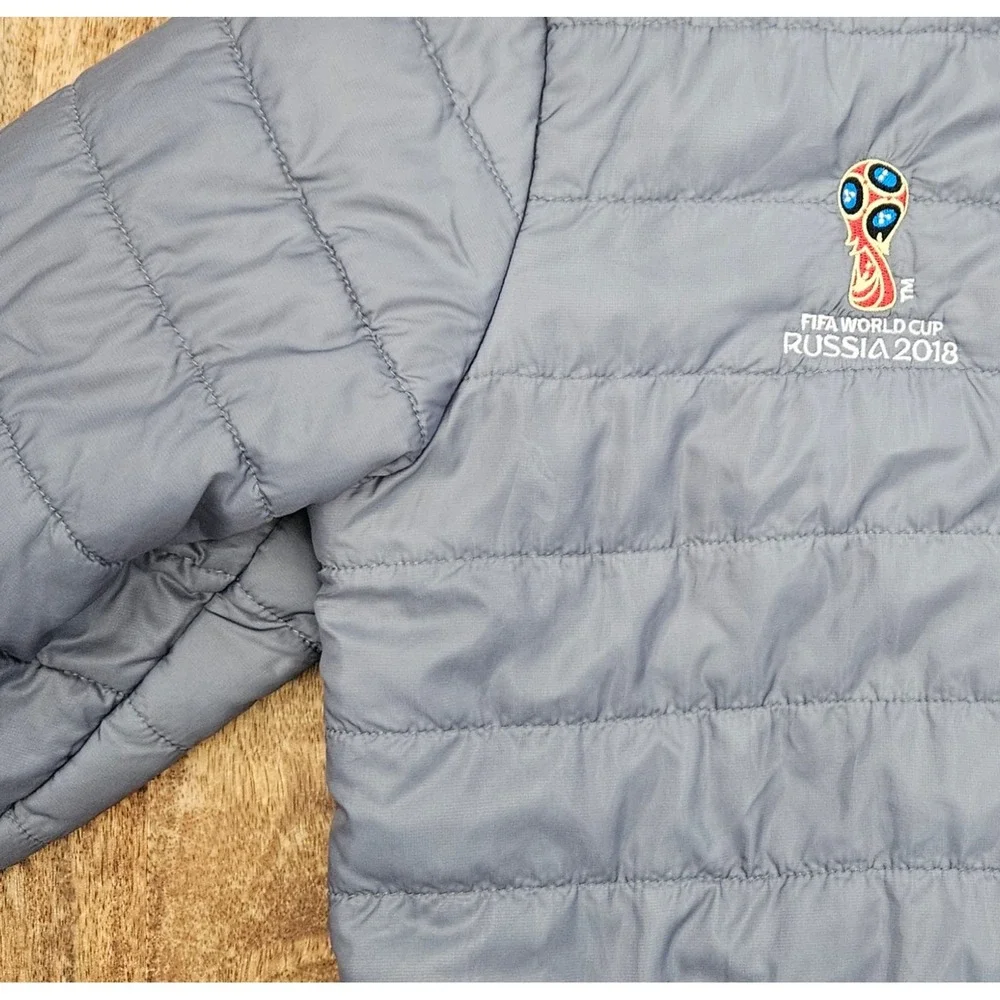 FIFA World Cup Russia 2018 Puffer Jacket Mens Large Gray Lightweight Full Zip